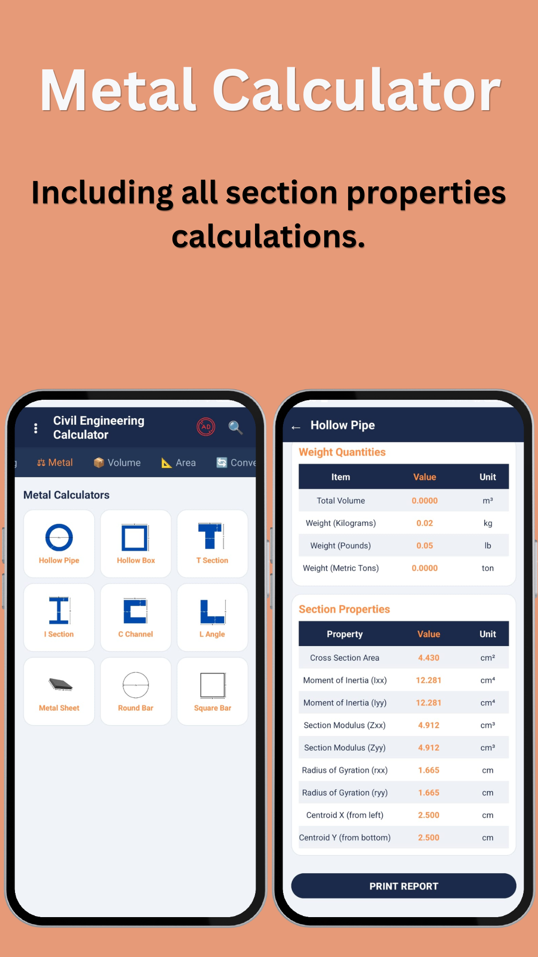 Metal Section Properties Calculator